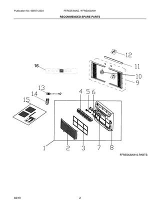 Recommended Spare Parts Diagram and Parts List for FFRE053WAE0  Frigidaire Air Conditioner