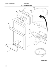 Ice And Water Dispenser Diagram and Parts List for FPHC2398LF5  Frigidaire Refrigerator