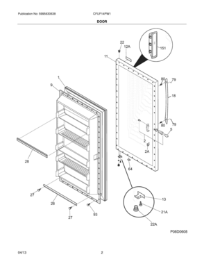 03 - DOOR Diagram and Parts List for CFUF14PW1  Frigidaire Freezer