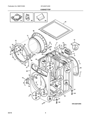 Cabinet/top Diagram and Parts List for EFLW427UIW0  Frigidaire Washer