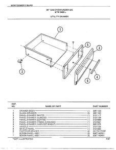 30" Gas Over/under Utility Drawer Diagram and Parts List for 3468A  Frigidaire Range