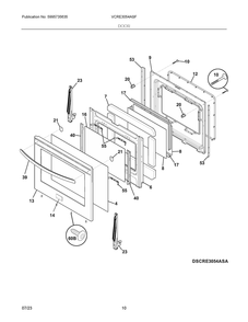 Door Diagram and Parts List for VCRE3054ASF  Frigidaire Range