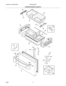 Freezer Drawer, Baskets Diagram and Parts List for GRFG2353AF9  Frigidaire Refrigerator