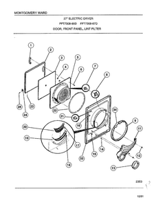 Door/front Panel/lint Filter Diagram and Parts List for 7308-87D  Frigidaire Dryer