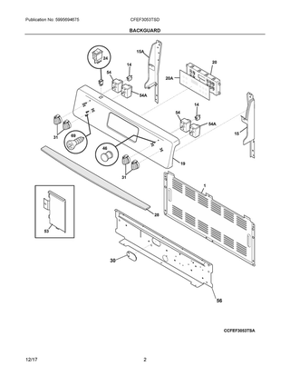Backguard Diagram and Parts List for CFEF3053TSD  Frigidaire Range