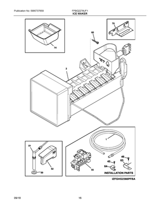 Ice Maker Diagram and Parts List for FPBG2278UF1  Frigidaire Refrigerator