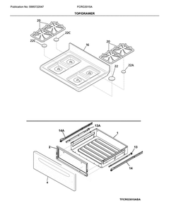 Top/Drawer Diagram and Parts List for FCRG3015ABB  Frigidaire Range