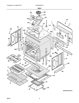 Body Diagram and Parts List for LFEW3026TFA  Frigidaire Wall Oven