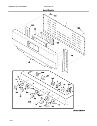 Backguard Diagram and Parts List for FGEF4085TSC  Frigidaire Range