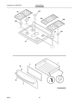 Top/drawer Diagram and Parts List for FGGF3036TFC  Frigidaire Range
