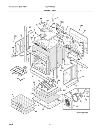 Lower Oven Diagram and Parts List for FGET3065PDC  Frigidaire Wall Oven