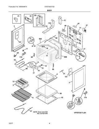 Body Diagram and Parts List for CFEF3053TSD  Frigidaire Range