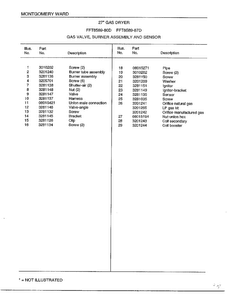 Gas Valve/burner Assembly And Sensor Page 2 Diagram and Parts List for 8589-80D  Frigidaire Dryer