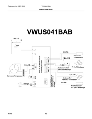 Wiring Diagram Diagram and Parts List for VWUS041BAB  Frigidaire Wine and Beverage Cooler
