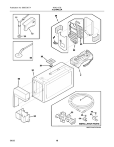 Ice Maker Diagram and Parts List for 90462157B  Frigidaire Refrigerator