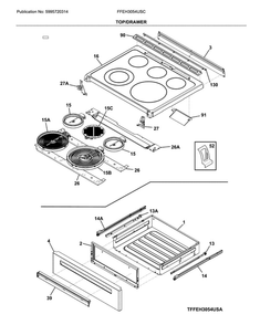 Top/Drawer Diagram and Parts List for FFEH3054USC  Frigidaire Range
