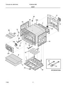 Body Diagram and Parts List for FCWM3027ABB  Frigidaire Wall Oven