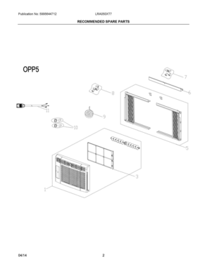 02 - RECOMMENDED SPARE PARTS Diagram and Parts List for LRA050XT755  Frigidaire Air Conditioner