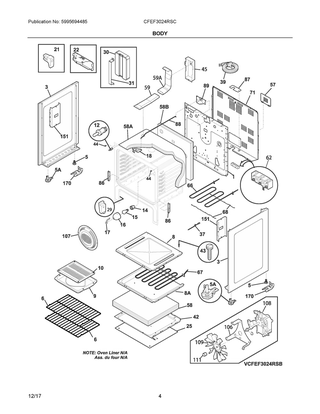 Body Diagram and Parts List for CFEF3024RSC  Frigidaire Range