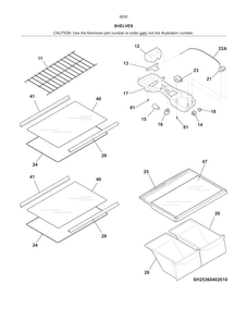 Shelves Diagram and Parts List for 25360309611  Kenmore Refrigerator