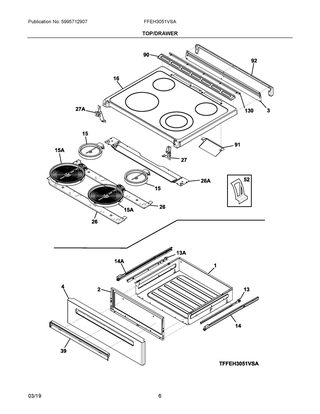 Top/drawer Diagram and Parts List for FFEH3051VSA  Frigidaire Range