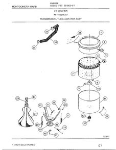 Transmission, Tub, Agitator Diagram and Parts List for 6504E-87  Frigidaire Washer