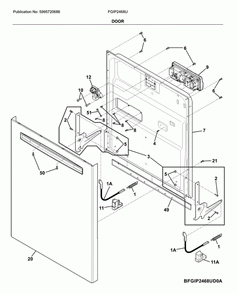 Door Diagram and Parts List for FGIP2468UD0A  Frigidaire Dishwasher