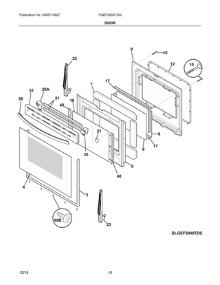 Door Diagram and Parts List for FGEF3059TDG  Frigidaire Range