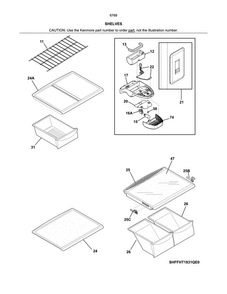 Shelves Diagram and Parts List for 25367683413  Kenmore Refrigerator