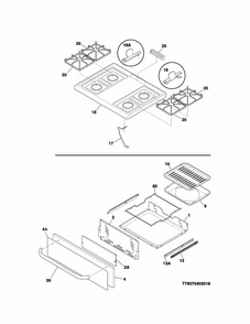 Top/drawer Diagram and Parts List for 79073033312  Kenmore Range