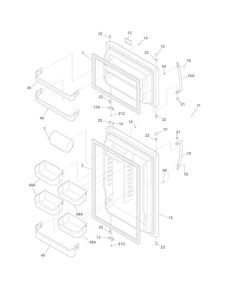 Doors Diagram and Parts List for FGHT1832PF0  Frigidaire Refrigerator