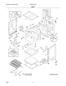 Body Diagram and Parts List for FFEF3016VSE  Frigidaire Range