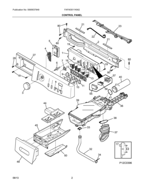 02 - CONTROL PANEL Diagram and Parts List for FAFW3511KW2  Frigidaire Washer