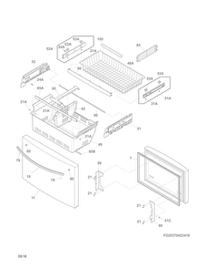 Freezer Drawer, Baskets Diagram and Parts List for 25370423416  Kenmore Refrigerator