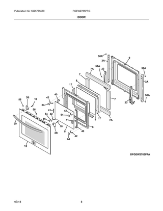 Door Diagram and Parts List for FGEW2765PFG  Frigidaire Wall Oven
