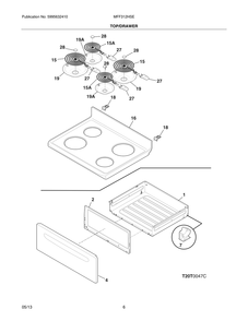 Top/Drawer Diagram and Parts List for MFF312HSE  Frigidaire Range
