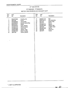 Motor/fan Housing/exhaust Duct Page 2 Diagram and Parts List for 8308-87C  Frigidaire Dryer