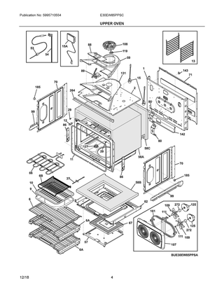 Upper Oven Diagram and Parts List for E30EW85PPSC  Frigidaire Wall Oven