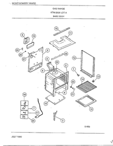 Basic Body Diagram and Parts List for 2828A  Frigidaire Range