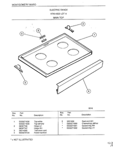 Main Top Diagram and Parts List for 4822A  Frigidaire Range