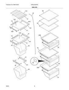 Shelves Diagram and Parts List for GRSC2352AF8  Frigidaire Refrigerator
