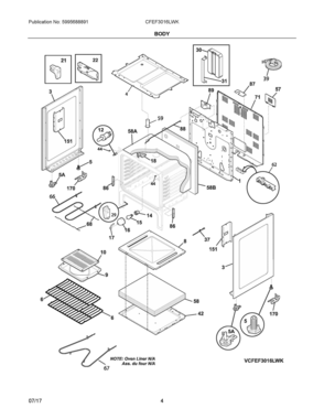 03 - BODY Diagram and Parts List for CFEF3016LWK  Frigidaire Range