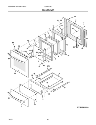 Door/drawer Diagram and Parts List for FFGW2426UBA  Frigidaire Wall Oven