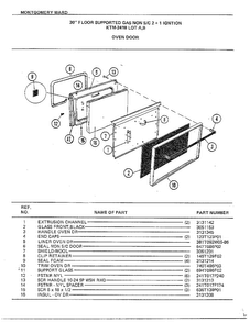 Oven Door Diagram and Parts List for 2418A  Frigidaire Range