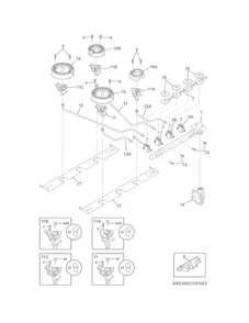 Burner Diagram and Parts List for E30GC70FSS3  Electrolux Cooktop