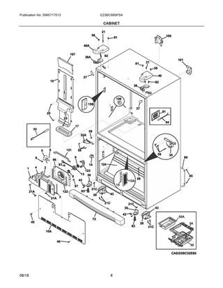 Cabinet Diagram and Parts List for E23BC69SPS4  Frigidaire Refrigerator