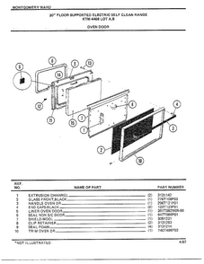 30" Floor Supported Elec Oven Door Diagram and Parts List for 4468B  Frigidaire Range