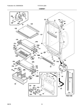 03 - CABINET Diagram and Parts List for FCFS181LQBA  Frigidaire Freezer