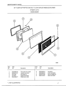 Oven Door Diagram and Parts List for 2872A  Frigidaire Range