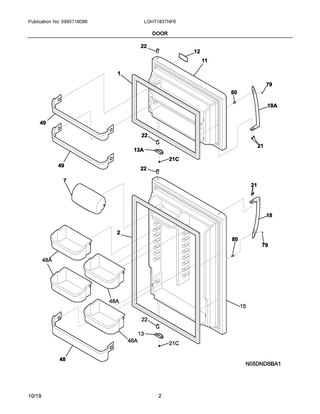 Door Diagram and Parts List for LGHT1837NF6  Frigidaire Refrigerator